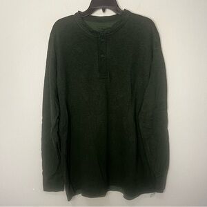 LL Bean Cotton Wool Blend Henley Long Sleeve Men XL Green Traditional Fit Casual